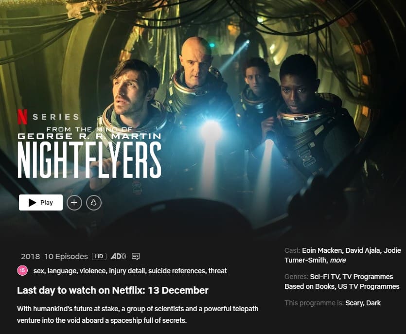 Nightflyers saindo do Netflix no aplicativo