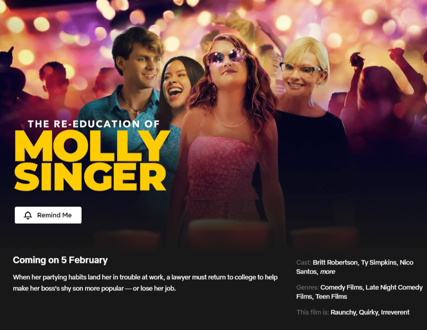 Aplicativo Netflix com data de lançamento para a reeducação de Molly Singer