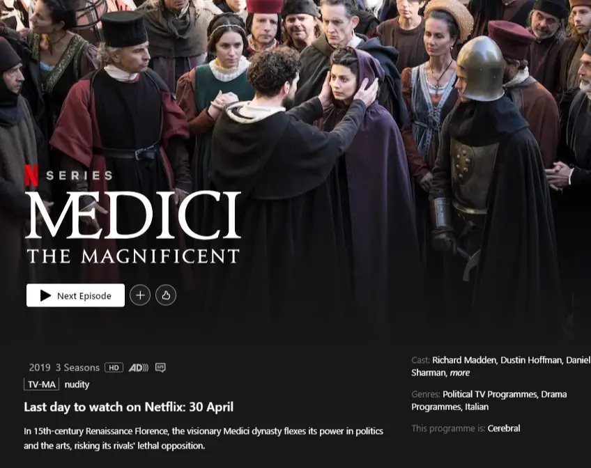 Data de remoção de Medici no Netflix 2024